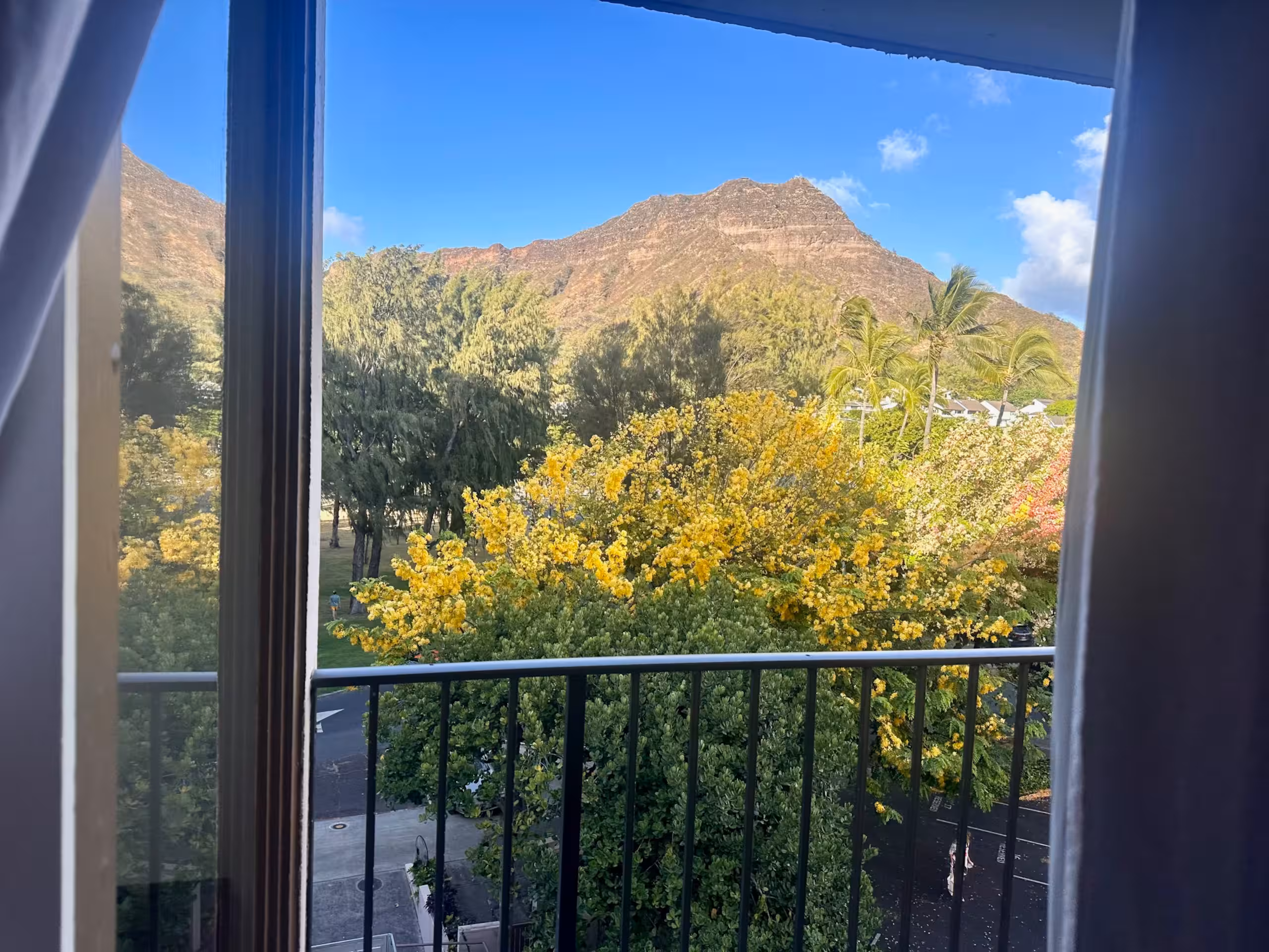 Diamond Head framed by the bedroom window